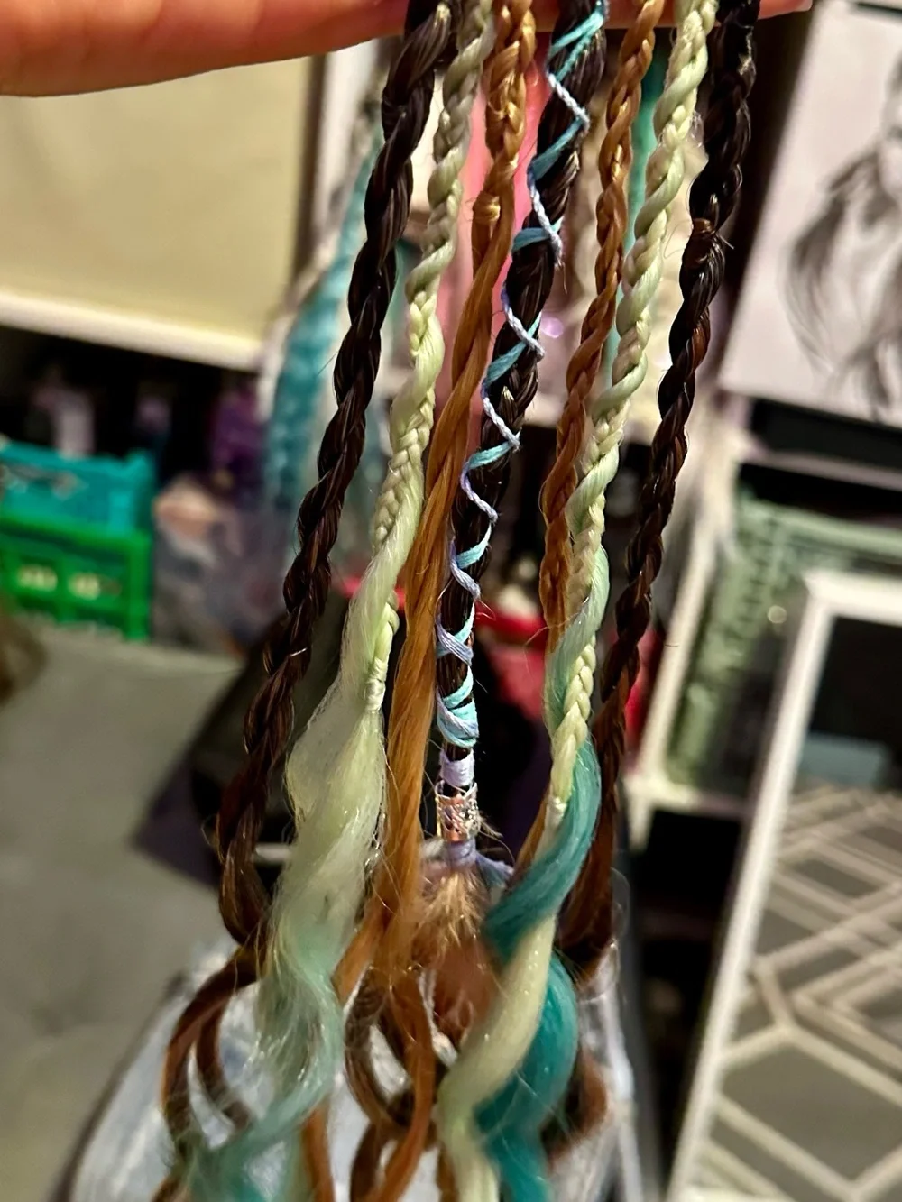 Mint & Gold Braided Hair Extensions with Black Accents - Women Hair Accessory